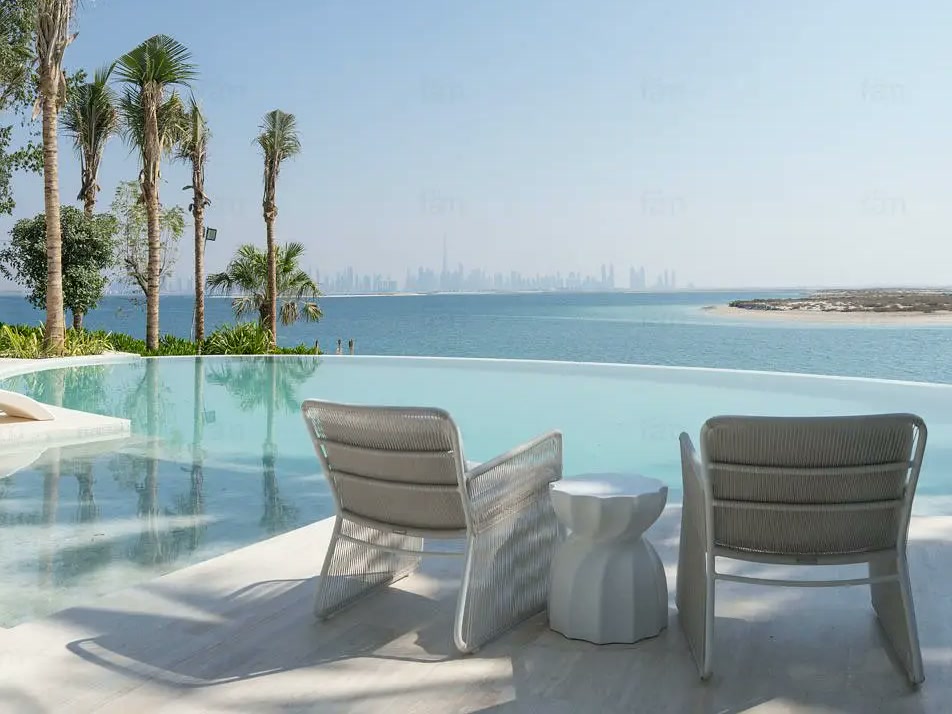 Zuhha Island private villa pool and skyline
